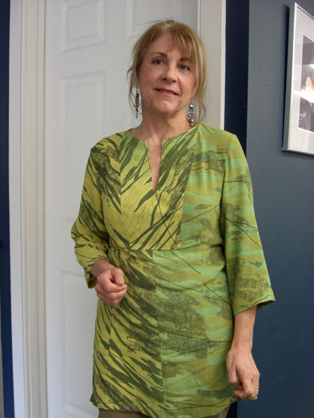 Lark sews a rayon tunic