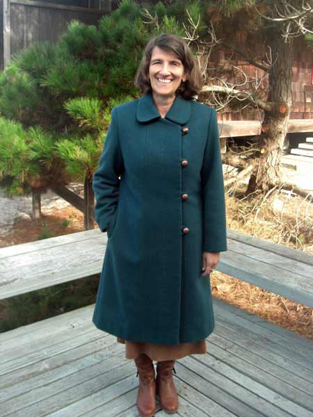 Sewing on this winter coat while on a sewing retreat with sewing teacher Jane Foster